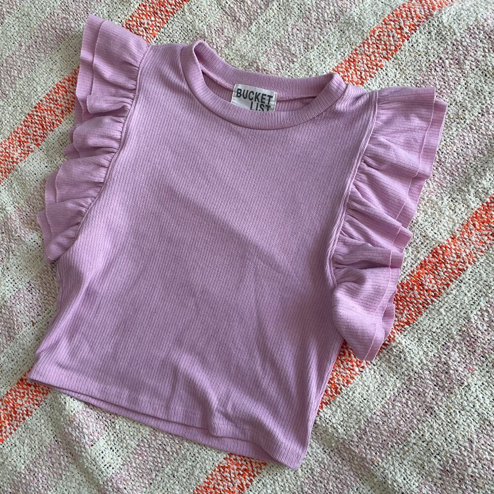 VICI Rib Knit Ruffle Sleeves Pink Top - Picture 3 of 3